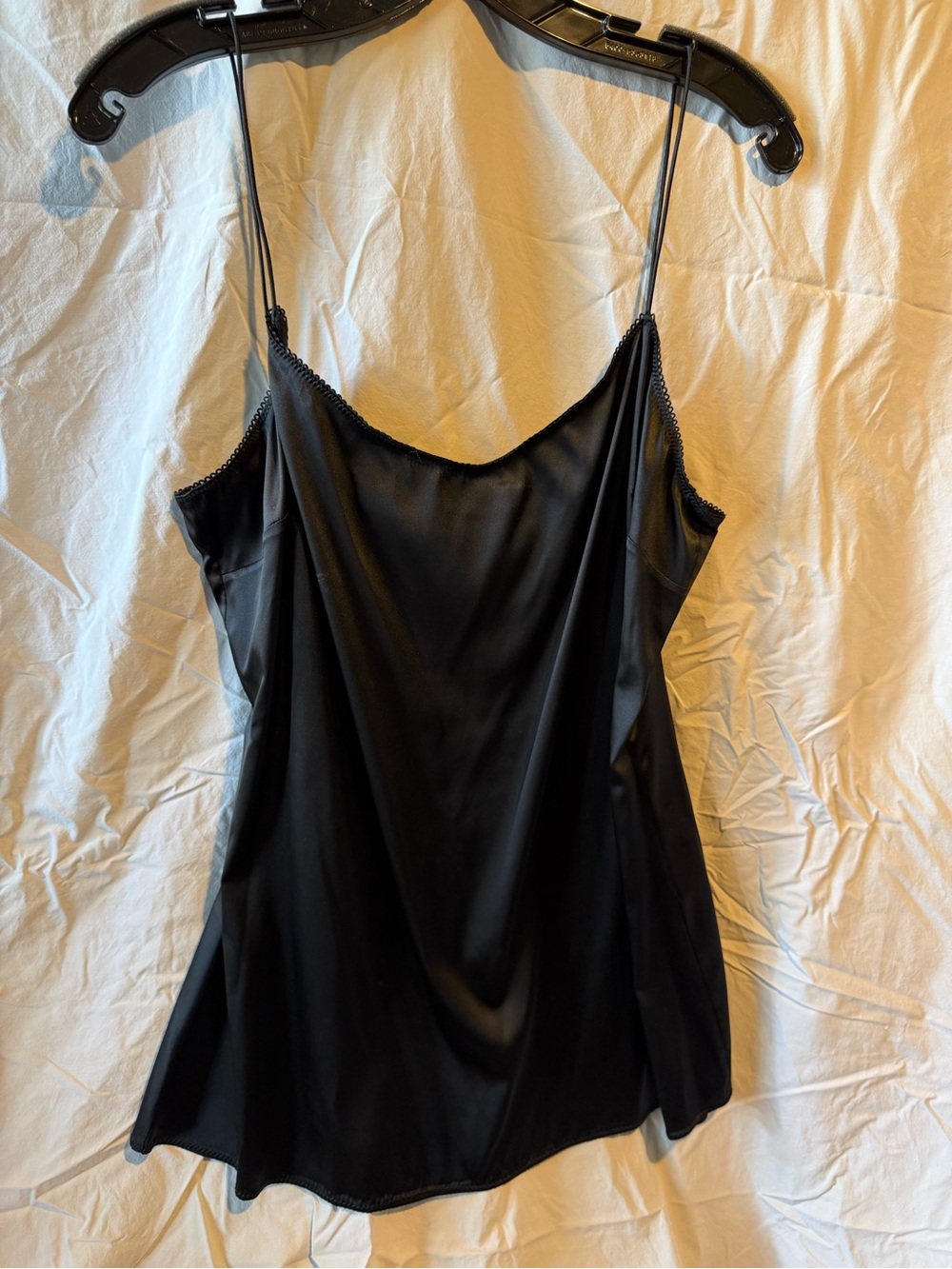 Elie Tahari Black Satin Slip Cami with Lace-Trim Straps